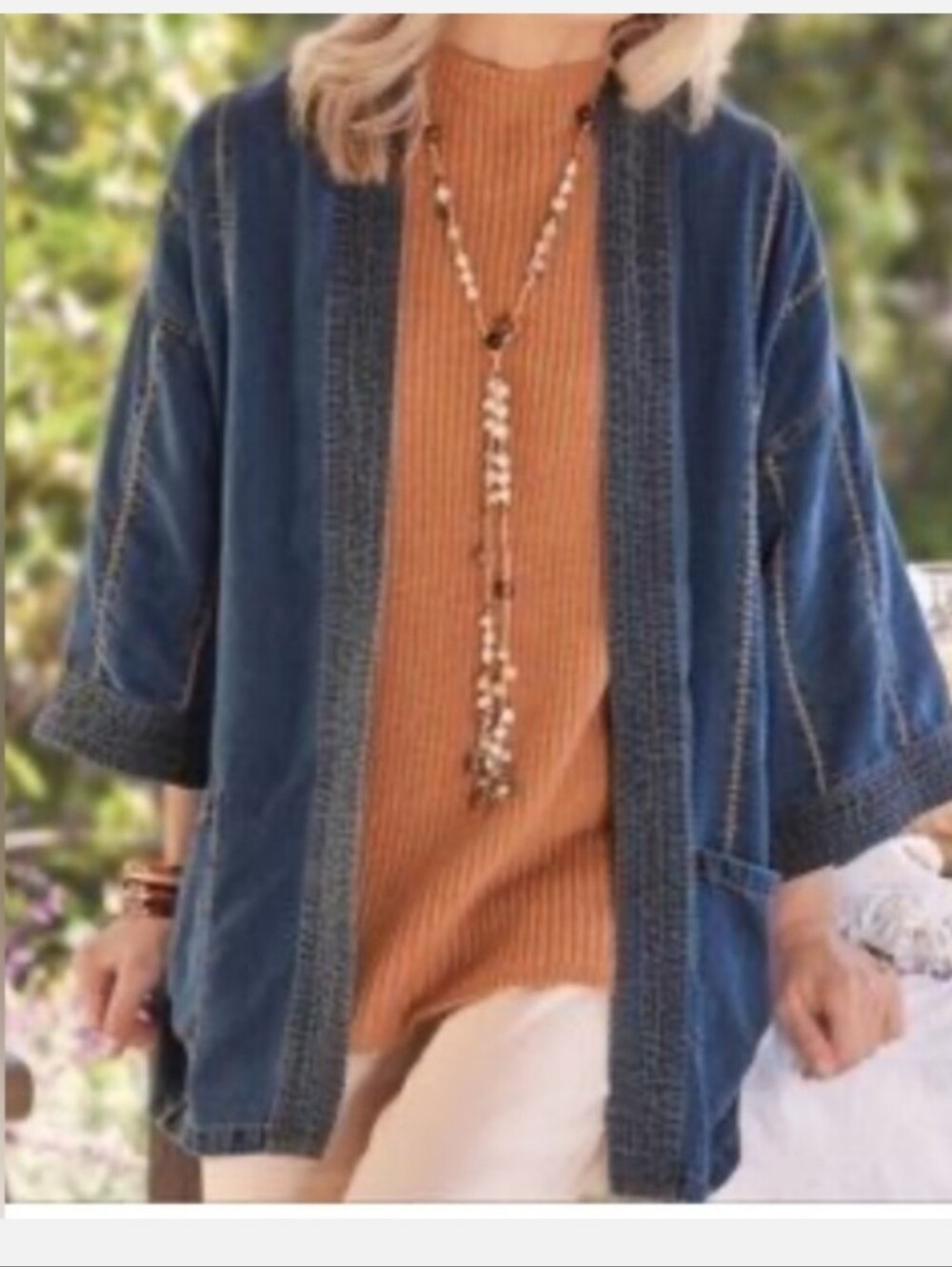 Soft Surroundings Kimono Style Jacket With Pockets and Lace Insert Size L/XL
